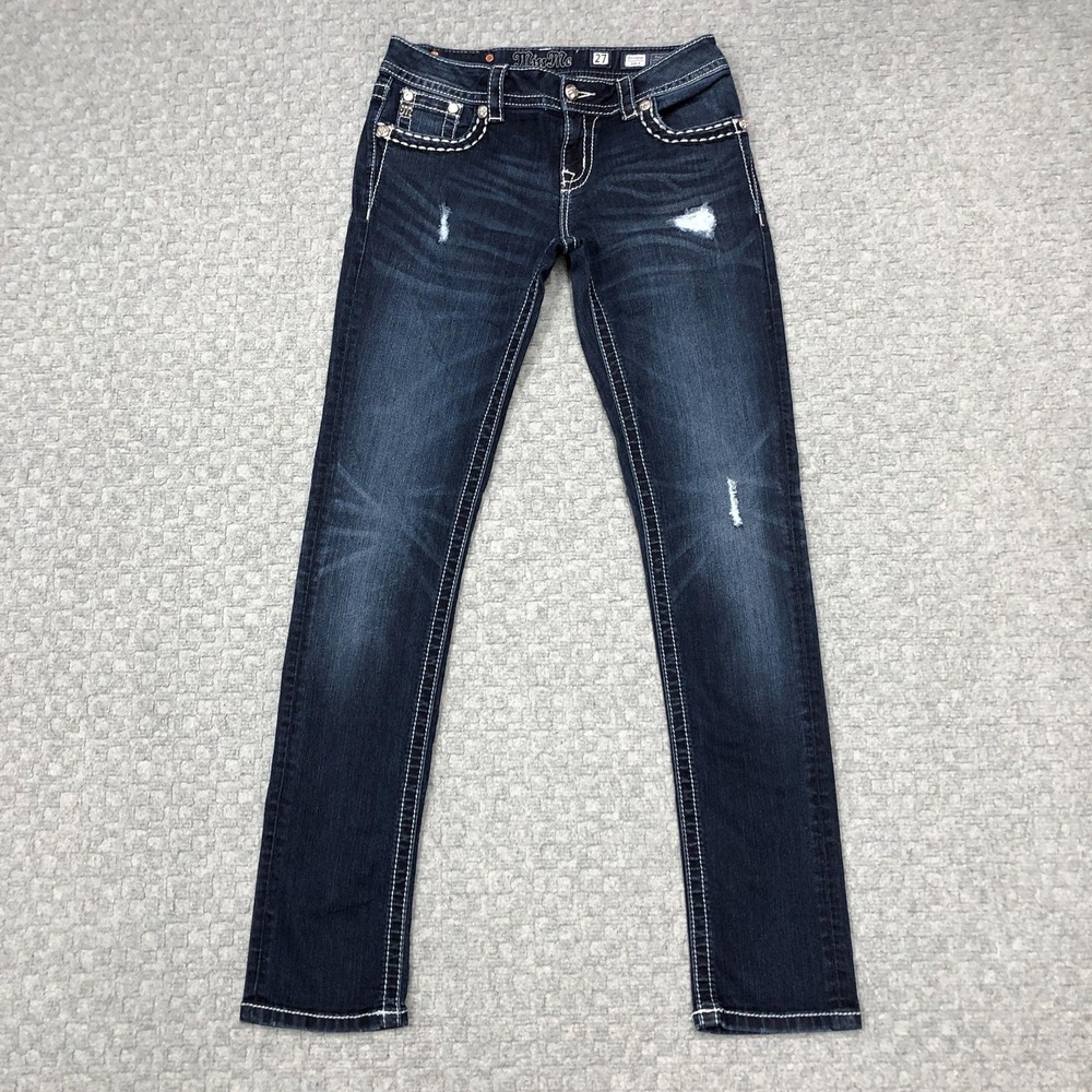 Miss Me Jeans Womens 27 Dark Wash Boyfriend Ankle Embellished Pockets Distressed